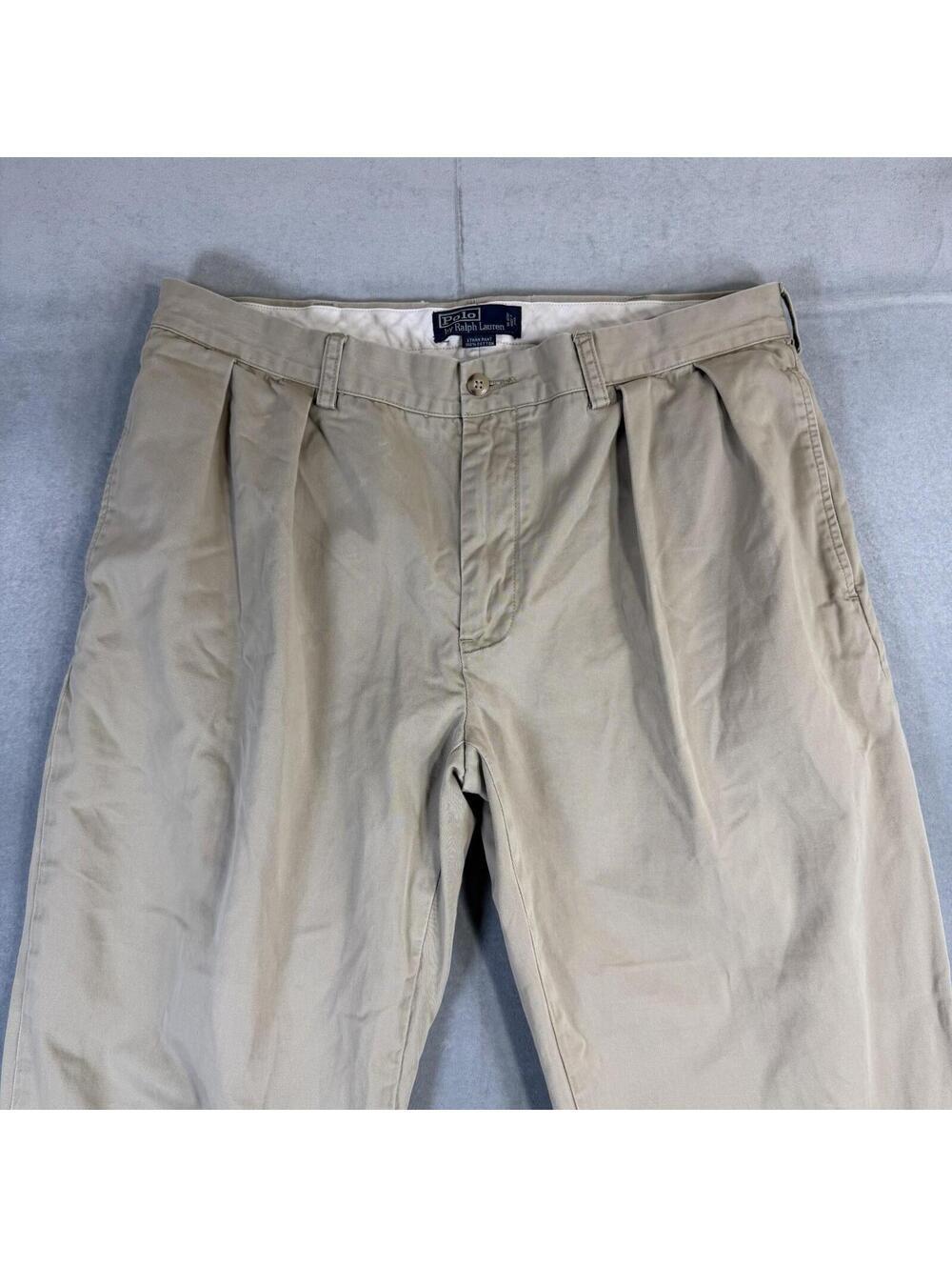Vintage Polo Ralph Lauren Ethan Chino Pants Mens 36x32 Beige Pleated Classic - Picture 2 of 8